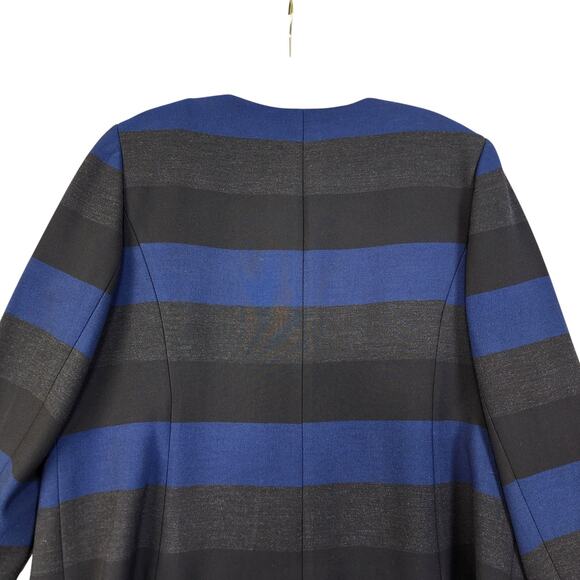 Tahari ASL Womens Blazer Jacket Plus Size 14W Blue Gray Black Stripe Collarless - Picture 4 of 10